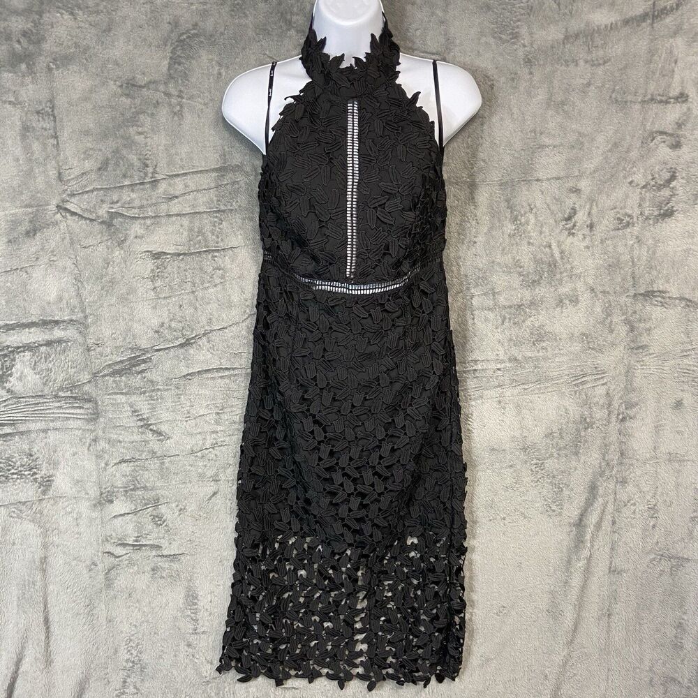 Bardot Size 6 Black Lace Halter Floral Cutout Backless Back Zip Dress Whimsigoth